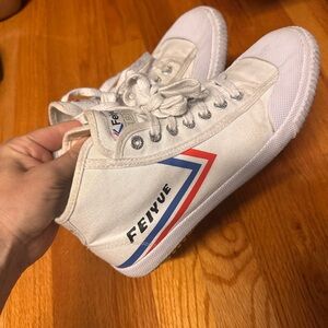 Feiyue Classic White Sneakers with Red and Blue Stripes